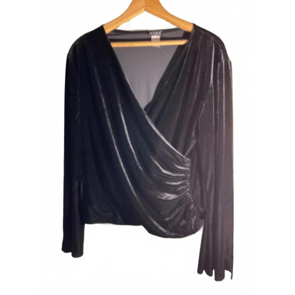 MSK Black Velvet Wrap Long Sleeve Top Large